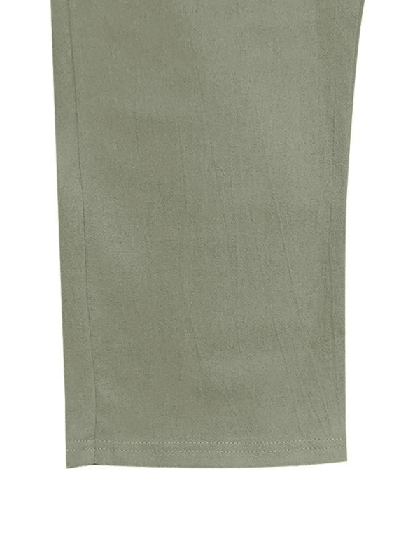 Men's Army Green Breathable Linen Loose Casual Pants