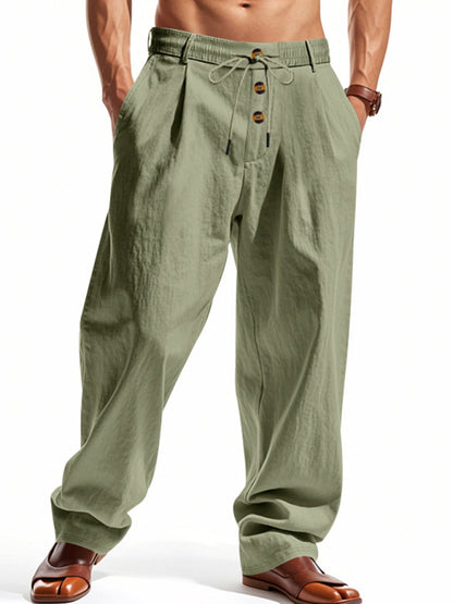 Men's Army Green Breathable Linen Loose Casual Pants