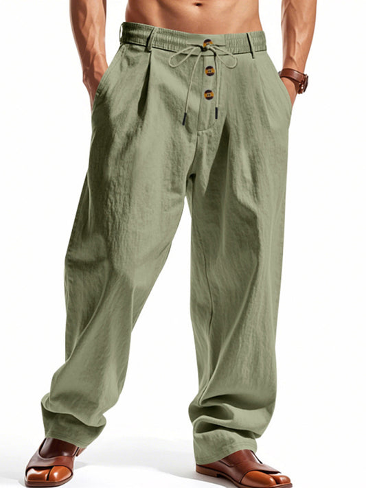 Men's Army Green Breathable Linen Loose Casual Pants