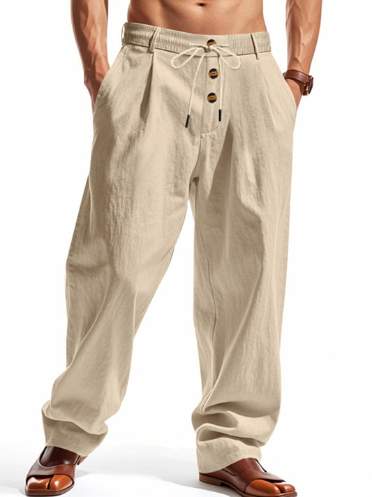Men's light khaki breathable linen loose casual trousers