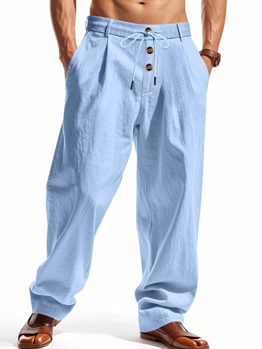 Men's light blue breathable linen loose casual trousers