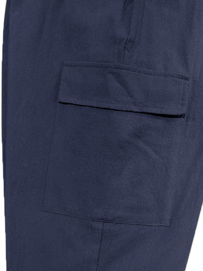 Men's linen casual outdoor sports pants with cuffs and multi-pocket work pants