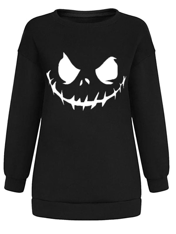 Casual Skull Print Drop Shoulder Knit Hoodie