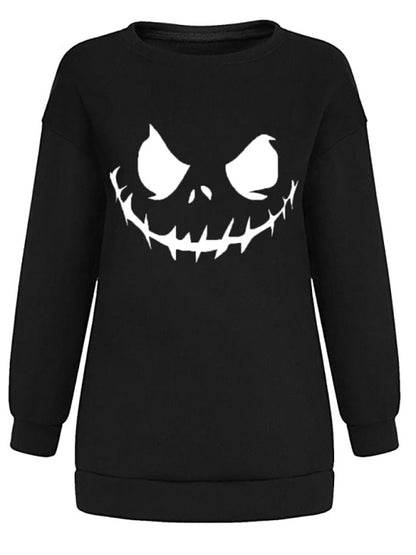 Casual Skull Print Drop Shoulder Knit Hoodie