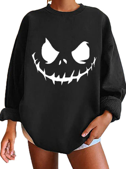 Casual Skull Print Drop Shoulder Knit Hoodie