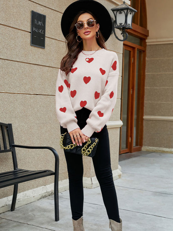 Valentine's Day Heart Pullover Women's Knitwear Large Size Loose Sweater