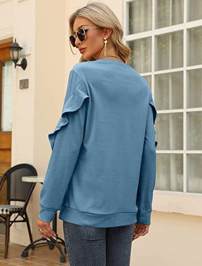 New casual round neck sweater pleated long-sleeved top