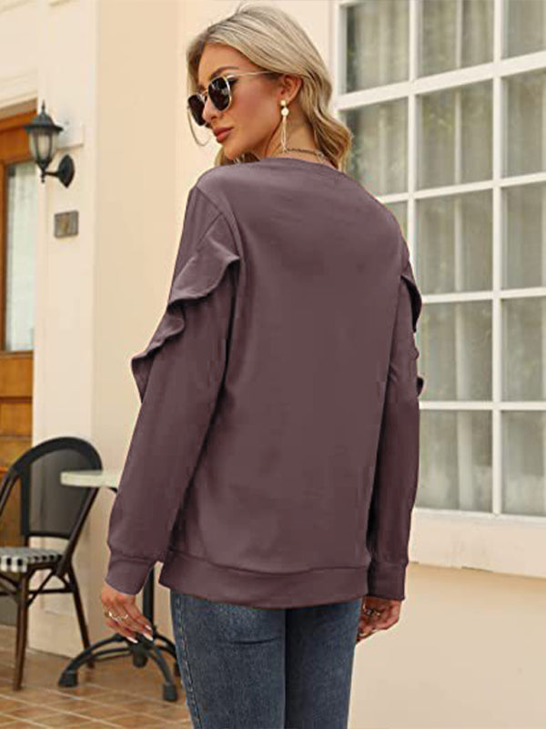 New casual round neck sweater pleated long-sleeved top