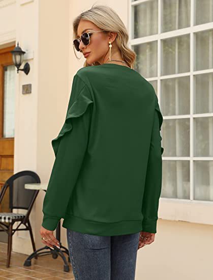 New casual round neck sweater pleated long-sleeved top