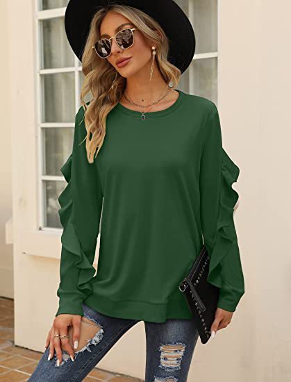 New casual round neck sweater pleated long-sleeved top