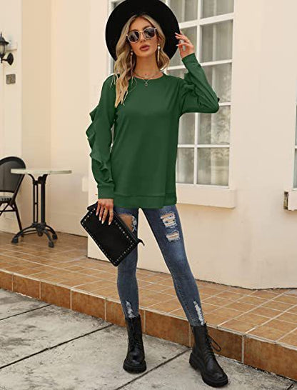 New casual round neck sweater pleated long-sleeved top