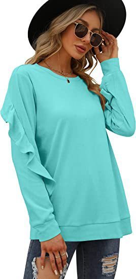 New casual round neck sweater pleated long-sleeved top