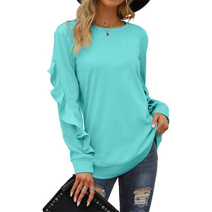 New casual round neck sweater pleated long-sleeved top
