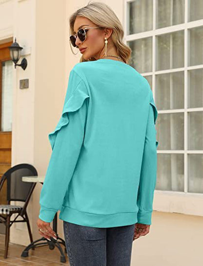 New casual round neck sweater pleated long-sleeved top