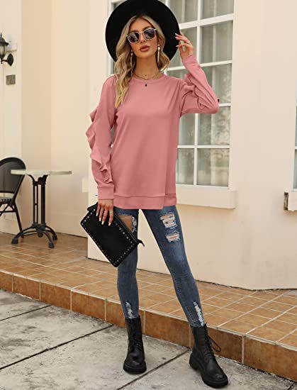 New casual round neck sweater pleated long-sleeved top