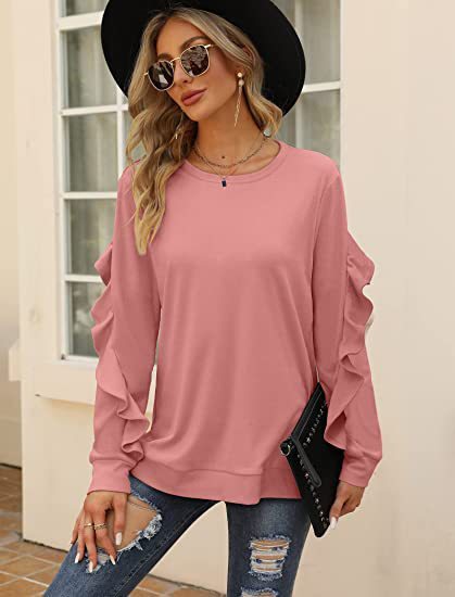 New casual round neck sweater pleated long-sleeved top
