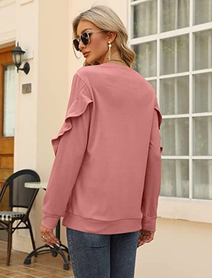 New casual round neck sweater pleated long-sleeved top