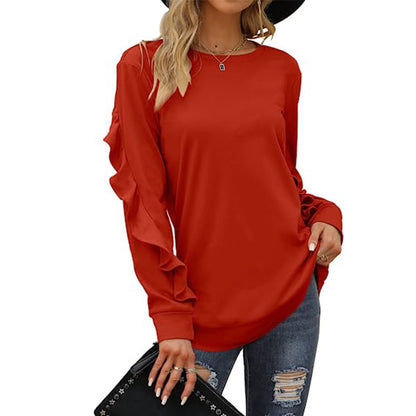 New casual round neck sweater pleated long-sleeved top