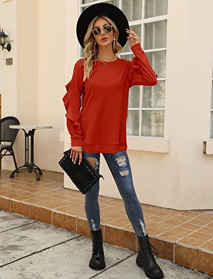 New casual round neck sweater pleated long-sleeved top