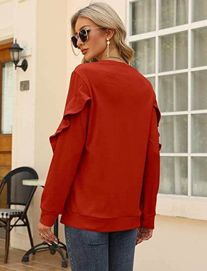 New casual round neck sweater pleated long-sleeved top