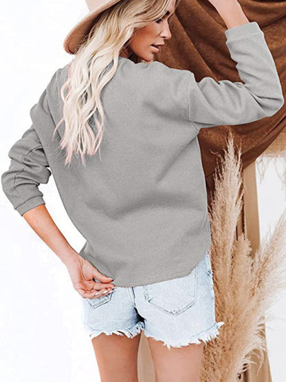 Women's Clothes Amazon Hot Style V-neck Solid Color Long-sleeved Top T-Shirt Women