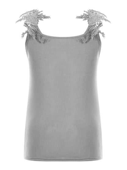 Summer U-neck solid color lace t-shirt top vest