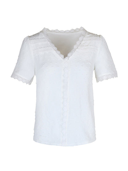 V-neck neckline lace panel elegant blouse