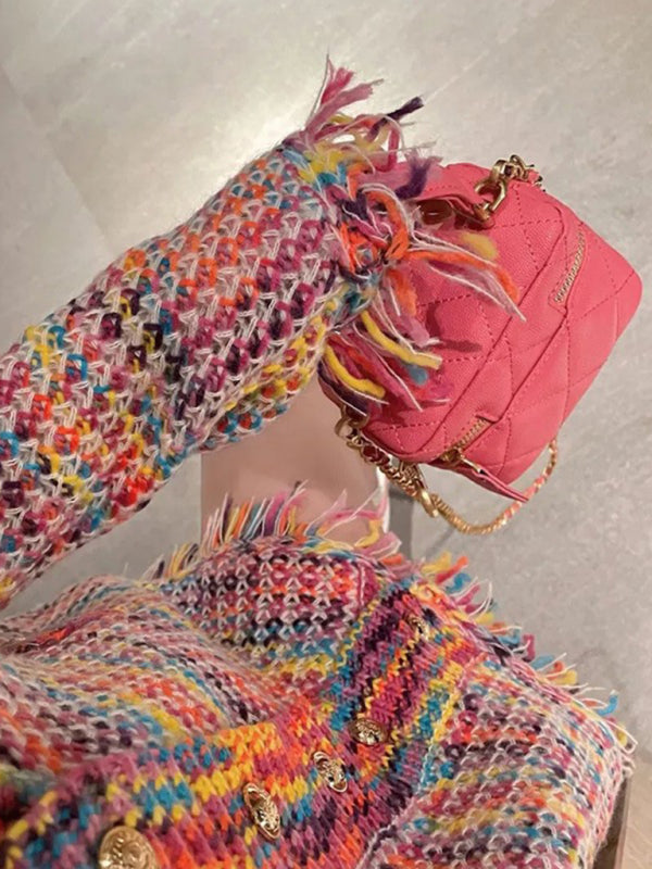 Lazy knit cardigan over fringed sweater jacket
