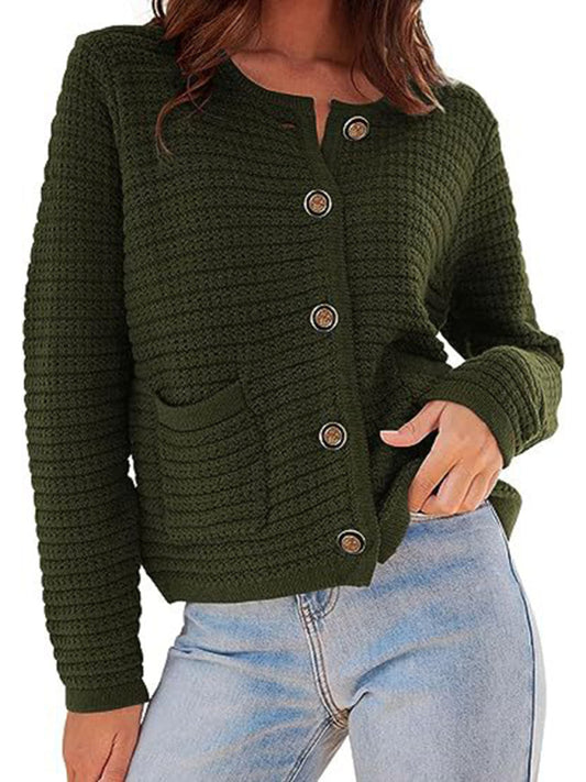 New round neck knitted commuter retro autumn casual cardigan long sleeve women's clothing