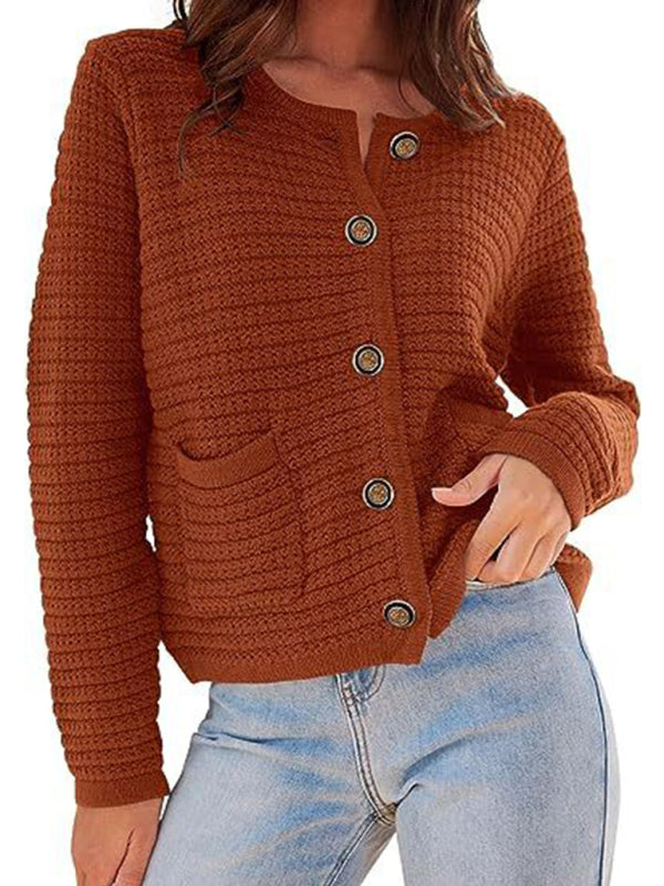 New round neck knitted commuter retro autumn casual cardigan long sleeve women's clothing