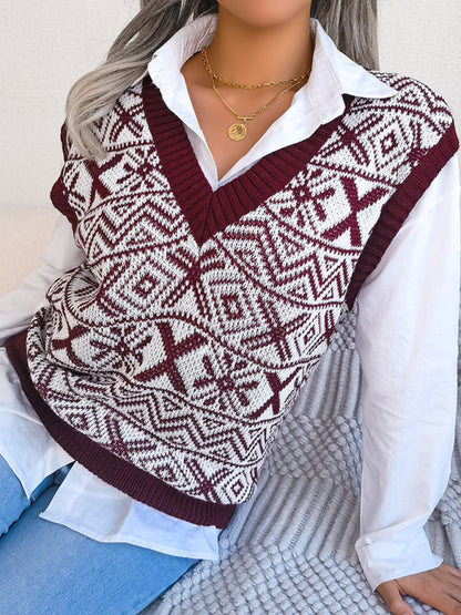 Women's new Christmas snowflake pattern V-neck knitted vest sweater