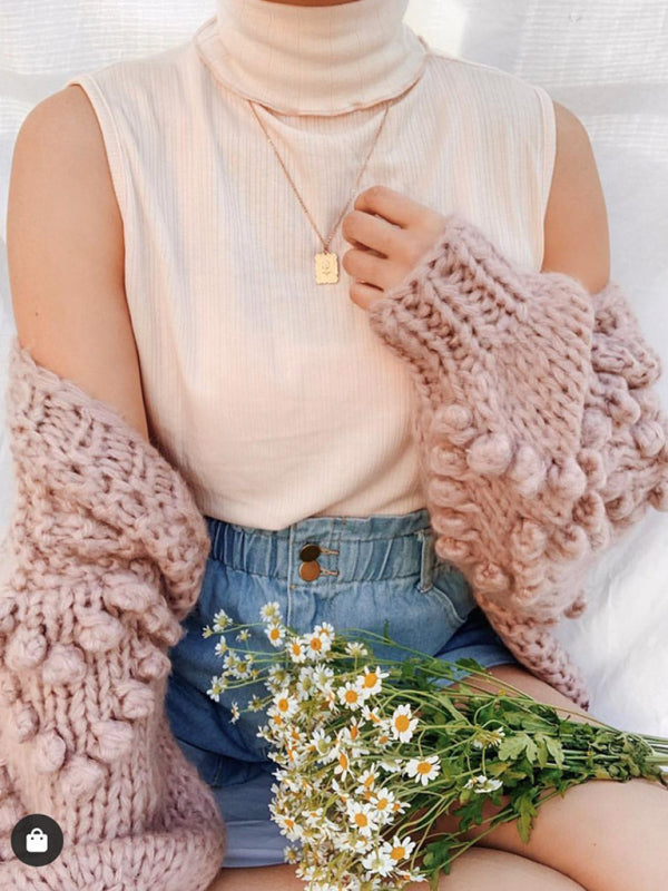 Women's Long Sleeve Thick Knitted Twist Loose Cardigan
