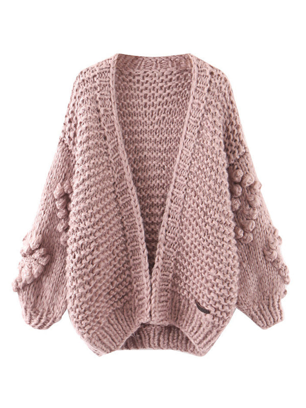 Women's Long Sleeve Thick Knitted Twist Loose Cardigan