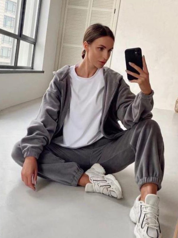 Leisure Knit Two-Piece Hooded Pants Set