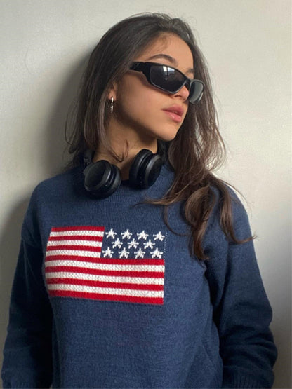 Women's Independence Day American Flag Graphic Pullover Sweater