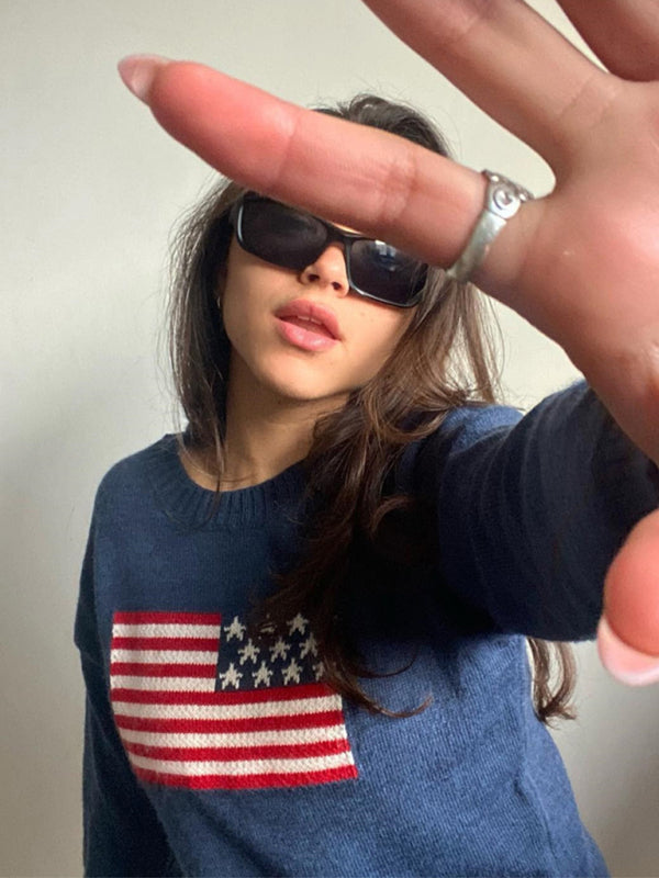 Women's Independence Day American Flag Graphic Pullover Sweater