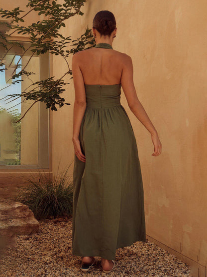 Women's Fashionable Wide Strap Halter Backless Dress