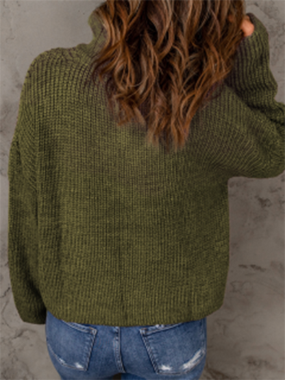 Women's zippered loose turtleneck long sleeve pullover sweater
