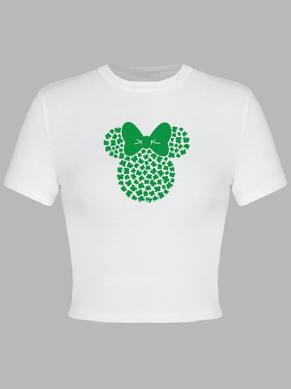 Women's St. Patrick's Day Green Leaf Print Round Neck Short T-Shirt (Multiple Pictures Available)