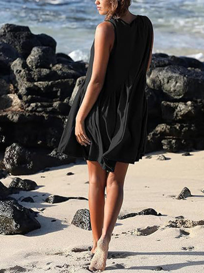 Women's suspender skirt V-neck sleeveless pleated vest pocket dress