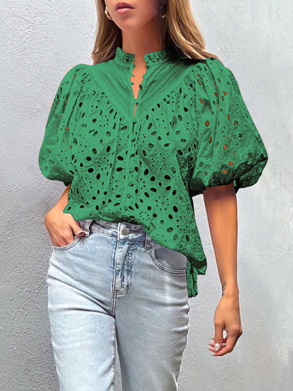 Women's New Style Puff Sleeve Embroidered Shirt
