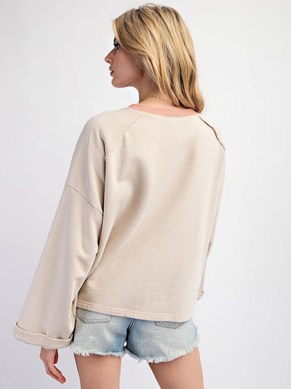 Women's Colorblock Floral Patch Top Casual Loose Sweatshirt
