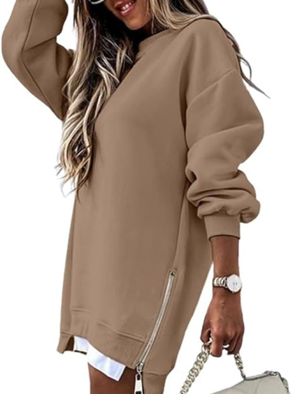 Fashionable stitching side zipper design pullover sweatshirt