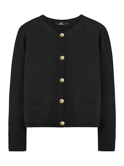 New round neck gold button cardigan sweater color striped knitted outerwear top