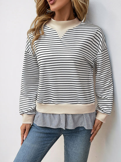 Casual round neck striped two-piece top