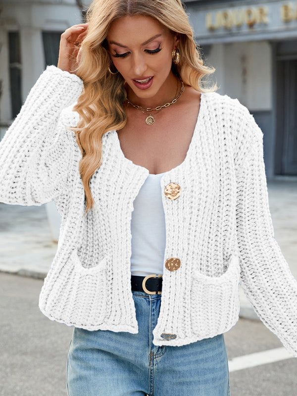 New solid color thick needle sweater jacket loose soft lazy style knitted cardigan