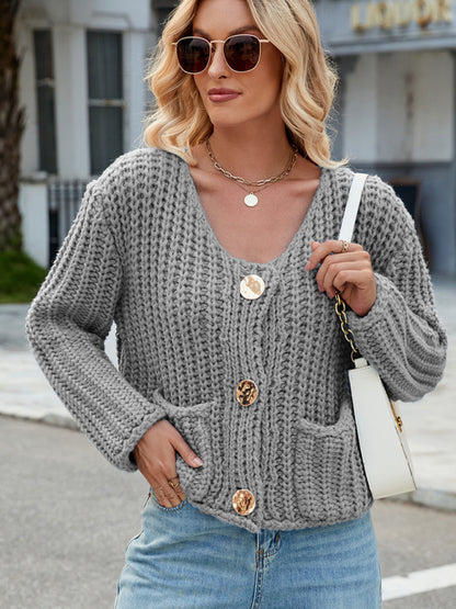 New solid color thick needle sweater jacket loose soft lazy style knitted cardigan