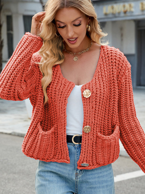 New solid color thick needle sweater jacket loose soft lazy style knitted cardigan