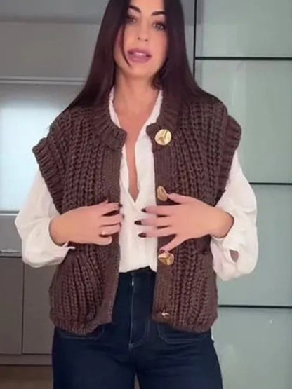 New Street Fashion Chunky Round Neck Knitted Vest