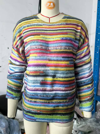 Women's Striped Floral Pullover